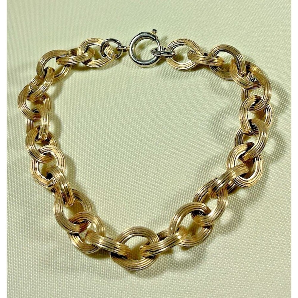 Vintage Chino Double Link Chain Bracelet Twisted Links Gold Tone Charm Classic